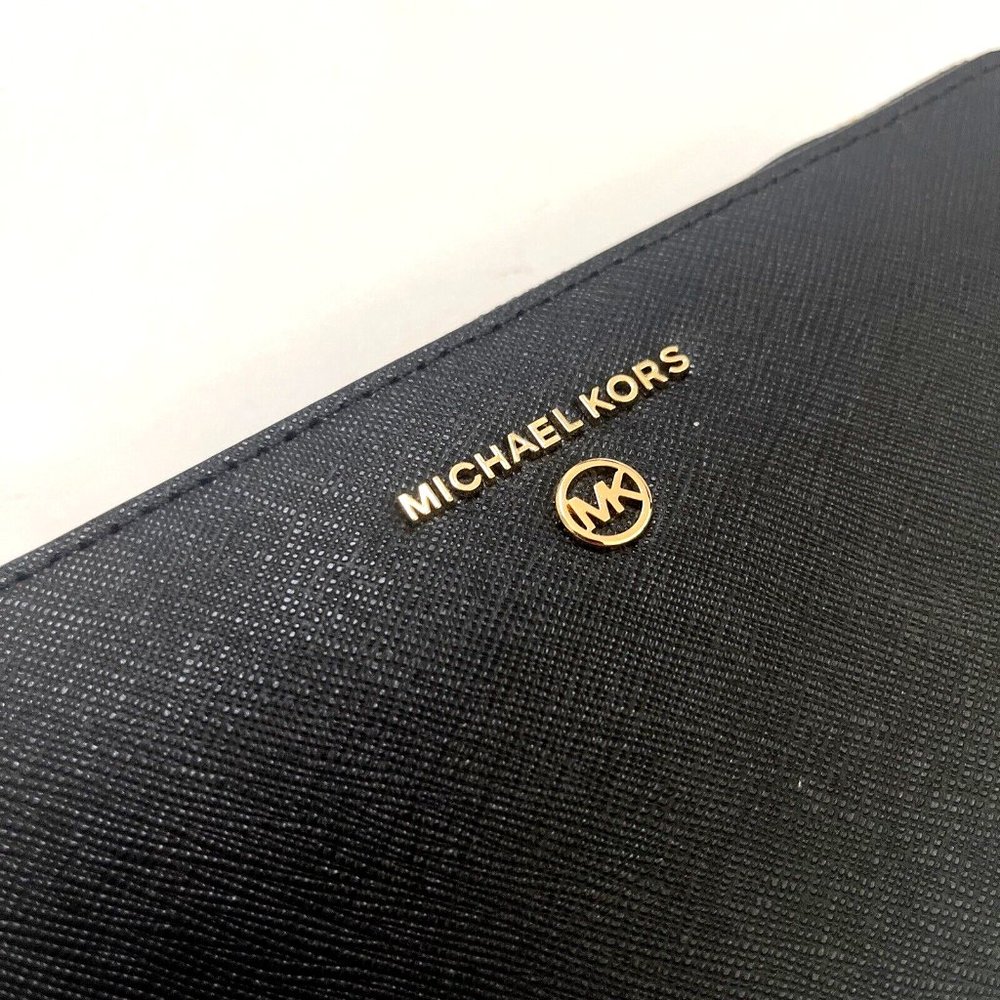 Michael Kors Jet Set Charm Wallet Black Saffiano Leather Zip Logo Long NWT - Picture 3 of 6